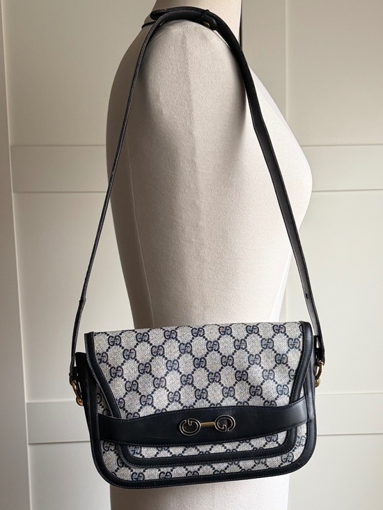 Gucci Handbags - Vintage Gucci navy leather accents vinyl body